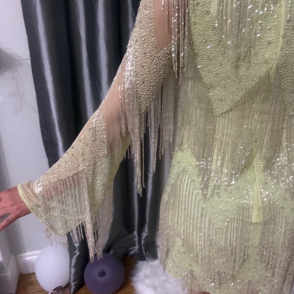 Rachel Gilbert Sequin Long Sleeve Dress in Cream and Silver - Picture 3 of 12